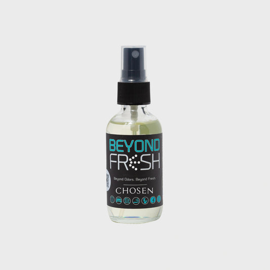 Bottle of 'Beyond Fresh' CHOSEN scented spray on a white background.