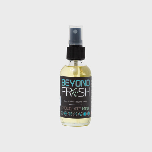 Bottle of 'Beyond Fresh' Chocolate Mint scented spray on a white background.
