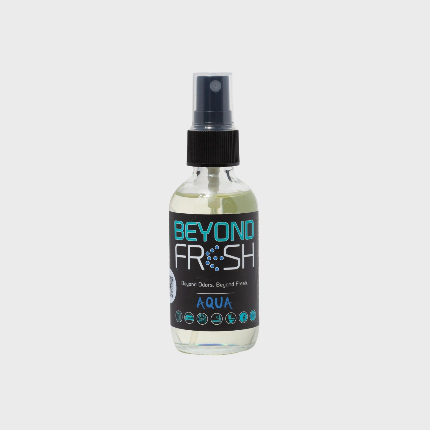 Bottle of 'Beyond Fresh' Aqua scented spray on a white background.