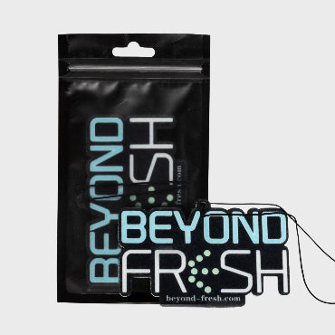 Reusable Hanging Tag of Beyond Fresh Logo with its packaging on a white background