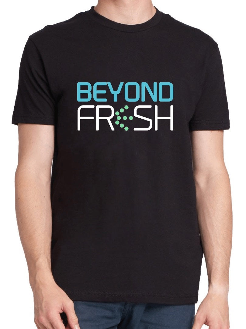 A black t-shirt with 'Beyond Fresh' logo on the front.