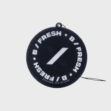 Black circular B/Fresh Reusable Hanging Tag on a white background