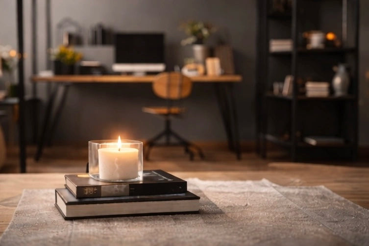 Lifestyle image (candle + books / calm ritual moment) 