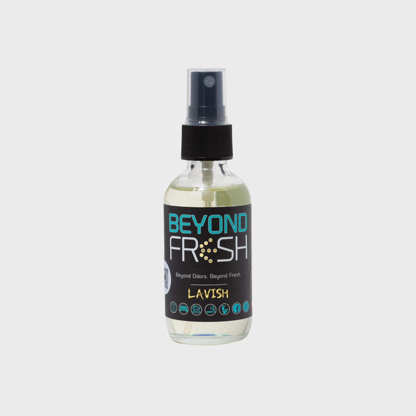 Bottle of 'Beyond Fresh' Lavish scented spray on a white background.