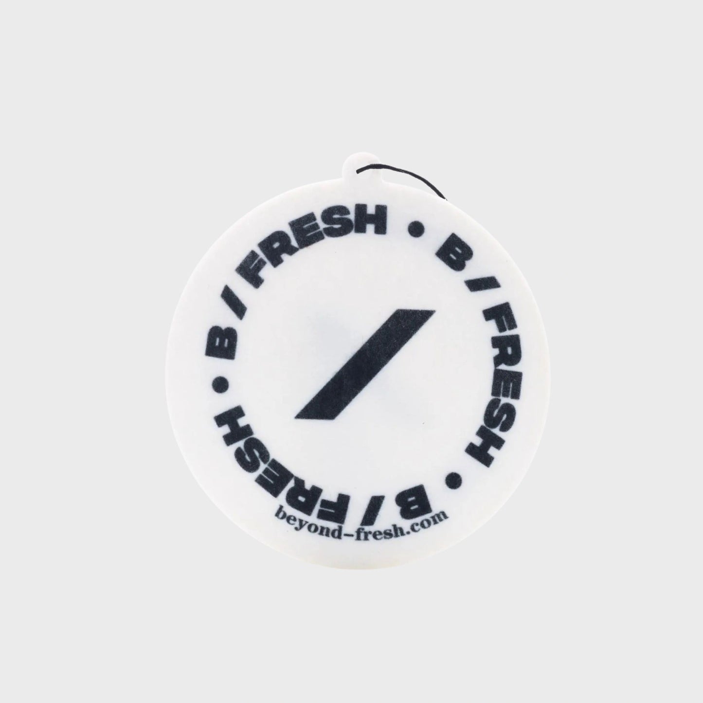 Black circular B/Fresh Reusable Hanging Tag on a white background